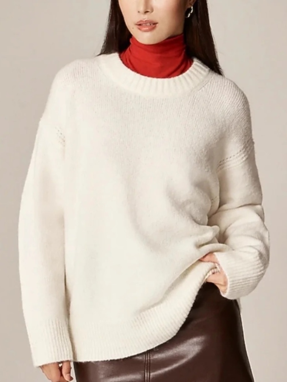 NWT J. Crew Women's Ivory Relaxed Crew Neck Pullover Sweater Size XL